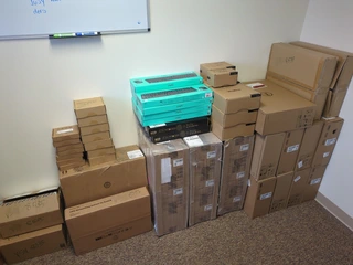 Boxes of computer equipment